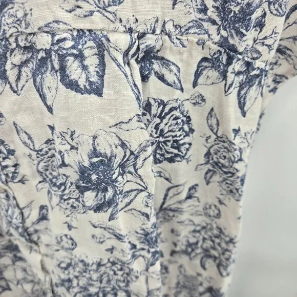 Terzo Millennio Cream Blue Made in Italy 100% Linen  Short Sleeved Top Large - Picture 10 of 14